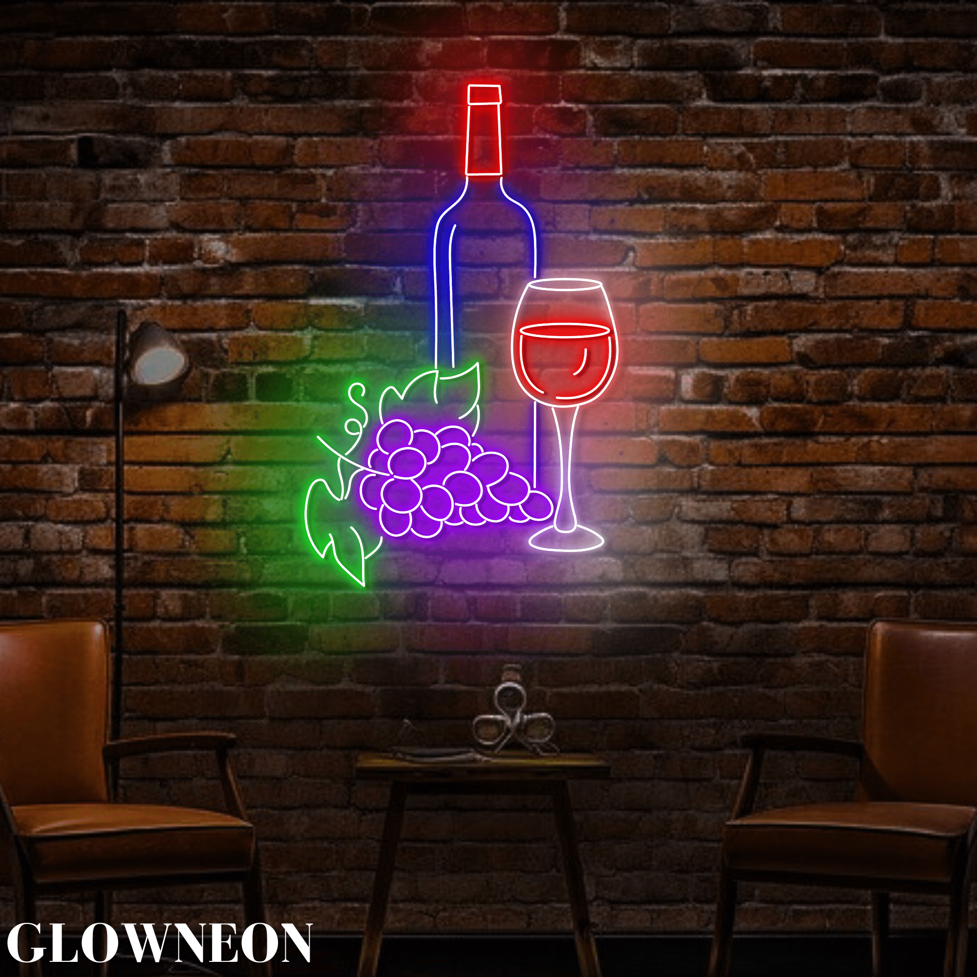 Glowneon Grape Wine Neon Sign, Wine Vineyard Led Wall Art, Bar Decor