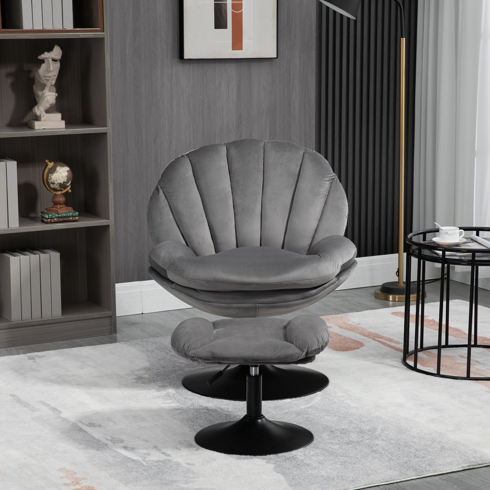 Yardi Yard Modern Swivel Upholstered Accent Chair and Ottoman, Adjustable Seat Height Velvet Office Chair Gray Yardi Yard Modern Swivel Upholstered Accent Chair and Ottoman, Adjustable Seat Height Velvet Office Chair Gray