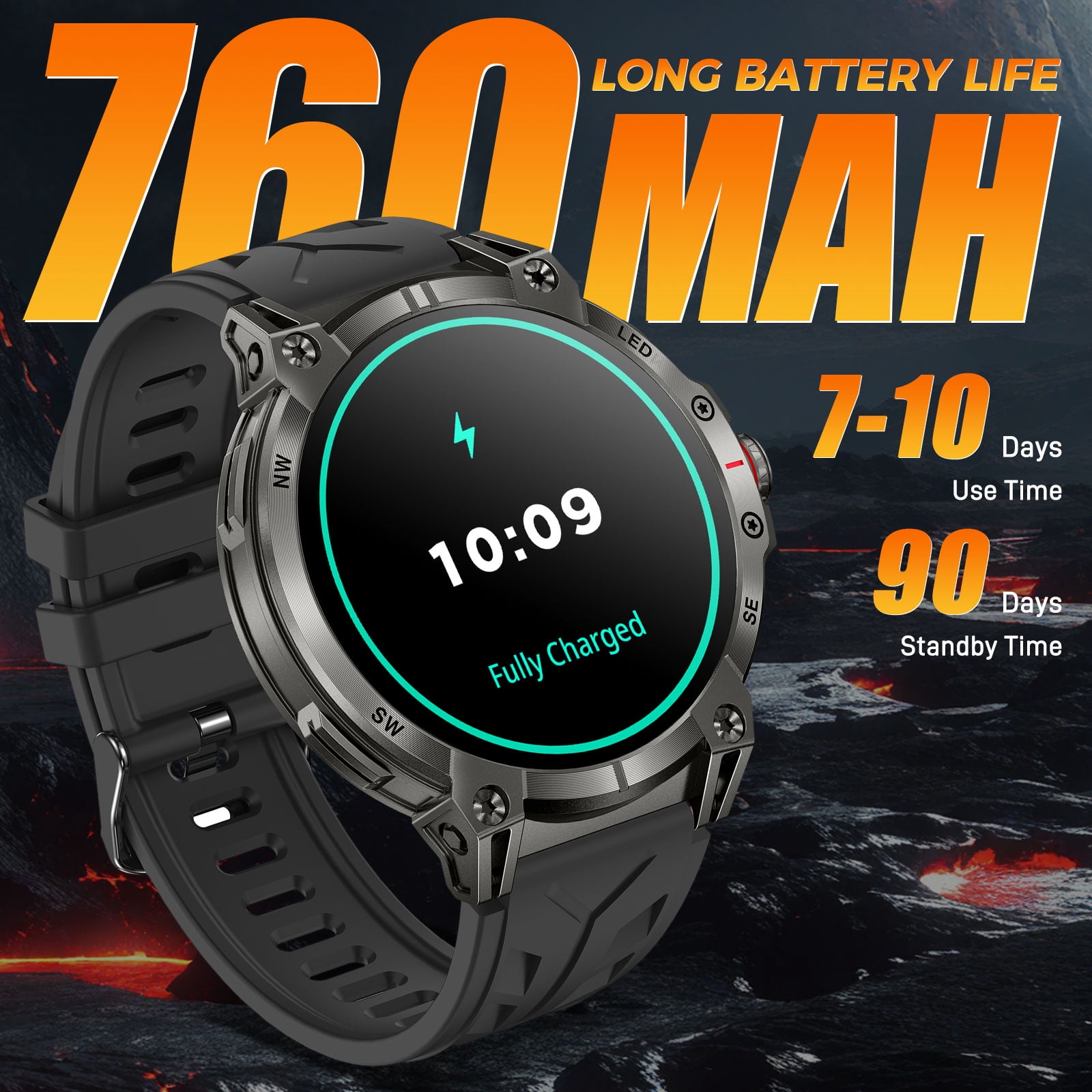 XAXRE KC89 Smart Watch for Men(Answer/Dial Calls)with LED Flashlight 760mAh Battery 100+ Sports Modes Sport Watch 1.85'' HD Smartwatches for iOS Android, 1pc
