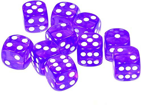 Set of 10 Six Sided D6 16mm Standard Rounded Translucent Dice Die Purple