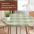 thumbnail image 5 of Round Table Cover 45-54 Inch Sage Green Morocco Waterproof Reusable Table Cloth Round Fitted Vinyl Tablecloth with Elastic Edged for Parties Outdoors, Vintage Abstract Geometric Pattern, 5 of 6