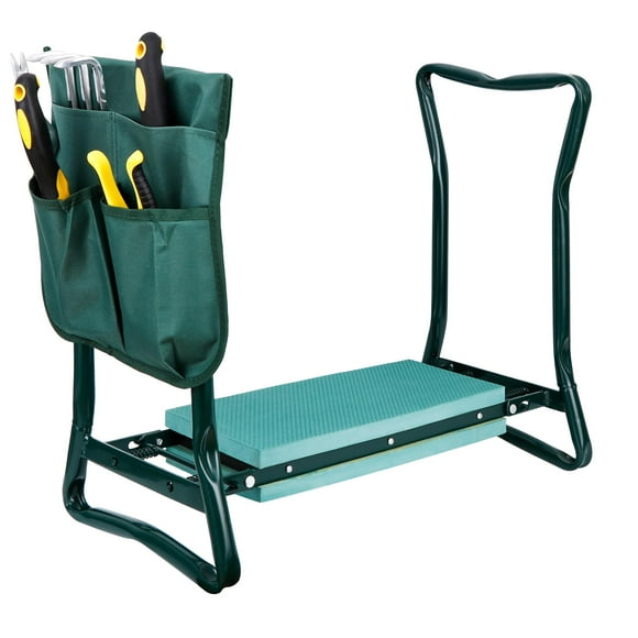 HomGarden Folding Garden Kneeler Seat Bench Stool w/Soft Kneeling Pad and Large Tool Pouch Foldable Gardener Stool