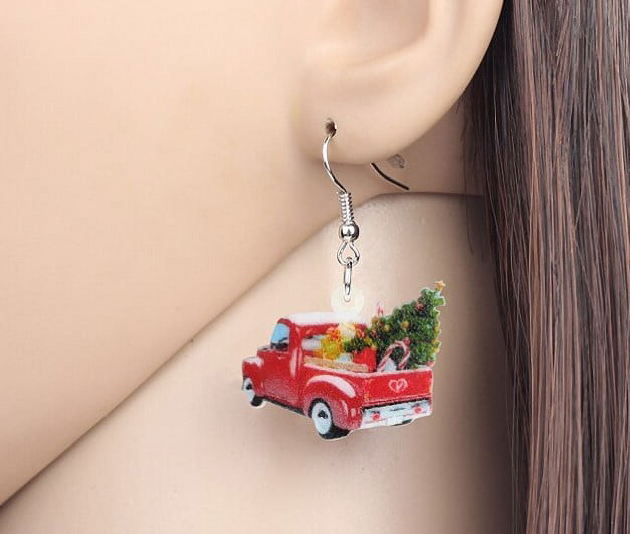 Red truck with 2024 christmas tree earrings