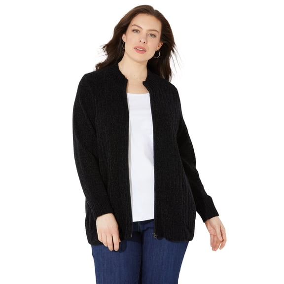 Catherines Women's Plus Size Petite Cozy Chenille Zip Cardigan