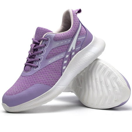 OwnShoe Women s Work Shoes Steel Toe Safety Shoes Lightweight Industrial Sneakers Purple Size 5.5