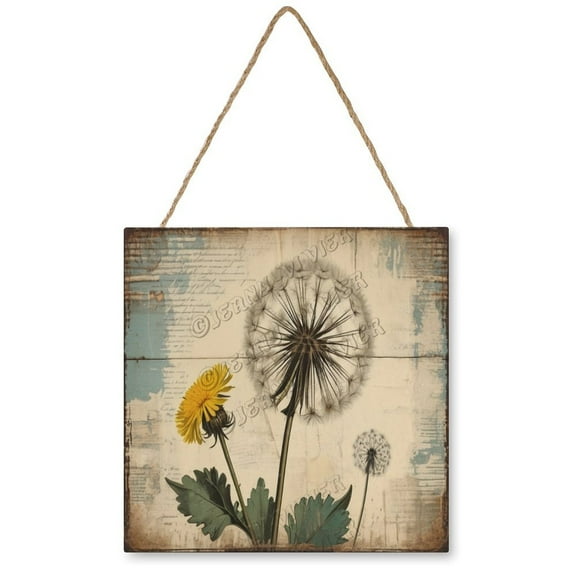 Dandelion Wall Art Wooden Sign Plant Decor Dandelion Decor Vintage Pictures for Bedroom Bathroom Kitchen Wall Decorations Bar Interior Decor 12"x12" Wooden Hanging Signs