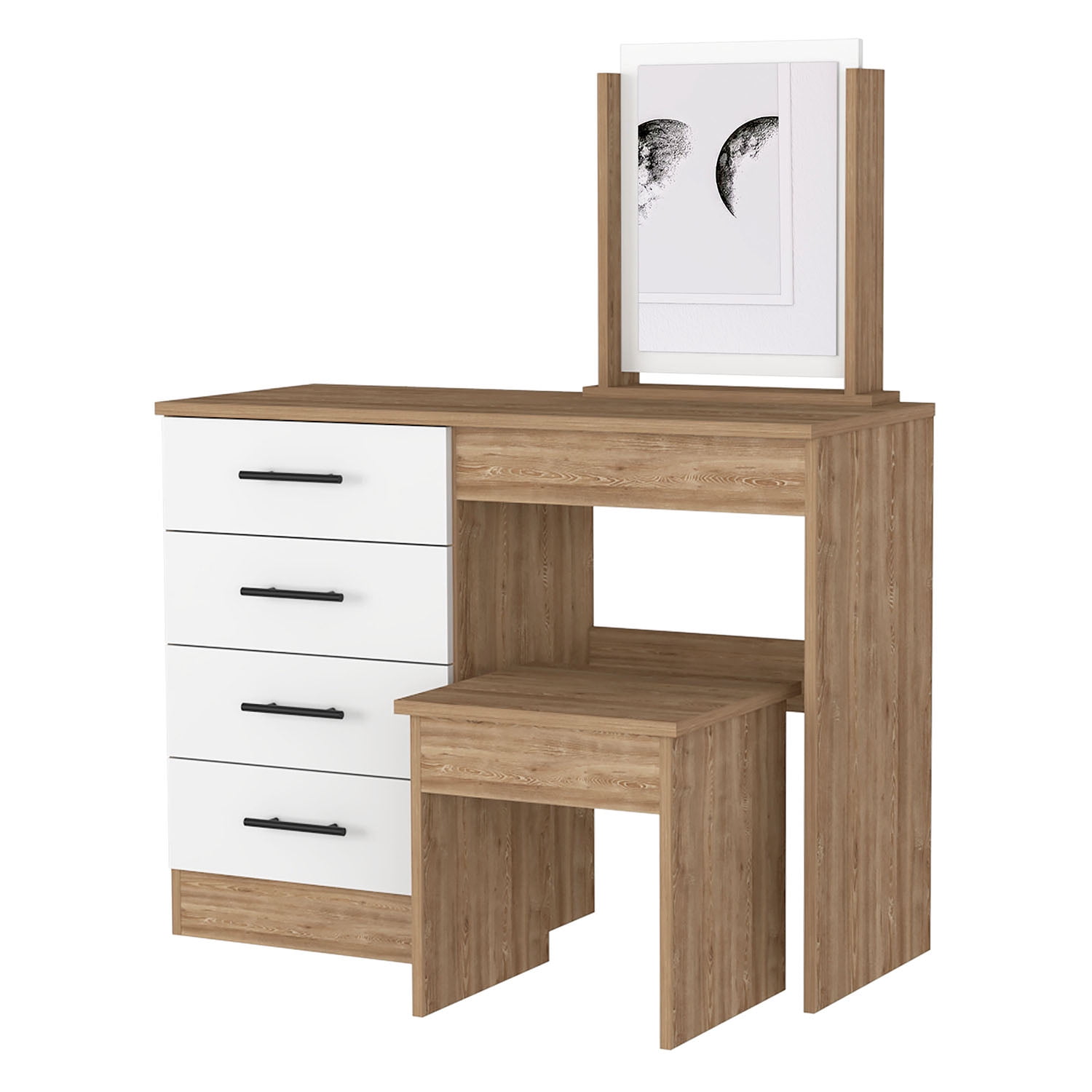 Resenkos 4-Drawer Makeup Dressing Table, Makeup Vanity Set with Stool, White Resenkos 4-Drawer Makeup Dressing Table, Makeup Vanity Set with Stool, White