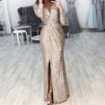 thumbnail image 3 of Robe à Paillettes à Col en V Profond pour Femme avec Fente, Manches Longues, Robe de Boîte de Nuit, de Fête et de Soirée pour Femme, Dame 2TG Rouge Vin, 3 of 5