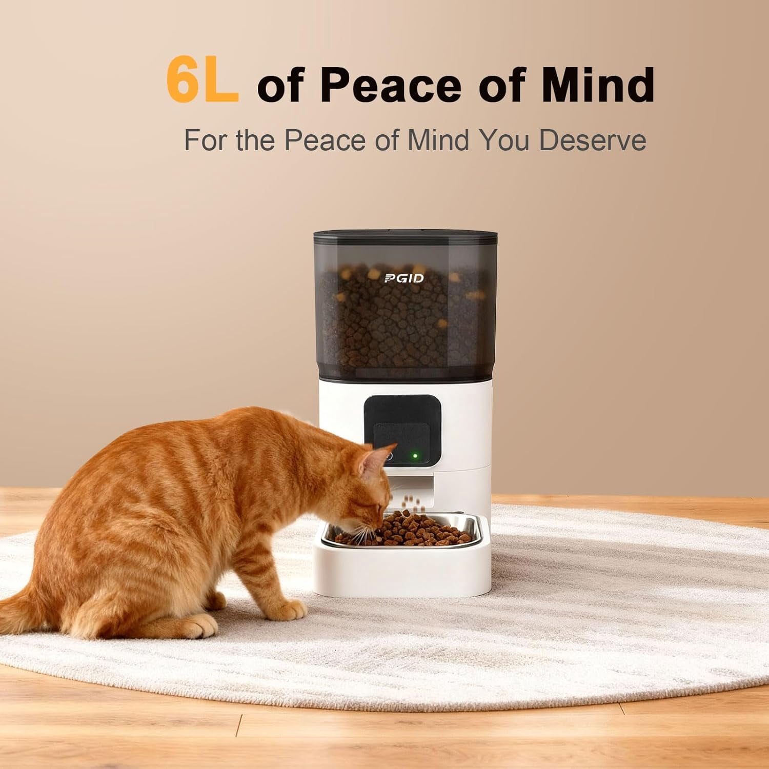 Automatic Cat Feeder 6L WiFi Smart Pet Food Dispenser with App Control, Alexa Compatible Timed Dog and Cat Feeder for Dry Food, 2.4G Remote Feeding with Voice Recording and Dual Power Supply
