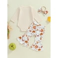 thumbnail image 4 of Suealasg 3Pcs Baby Girl Halloween Outfits Long Sleeve Boo Romper + Pumpkin Print Flare Pants+ Headband Set 3 6 12 18 Months Infant Newborn Girls Halloween Clothes, 4 of 7