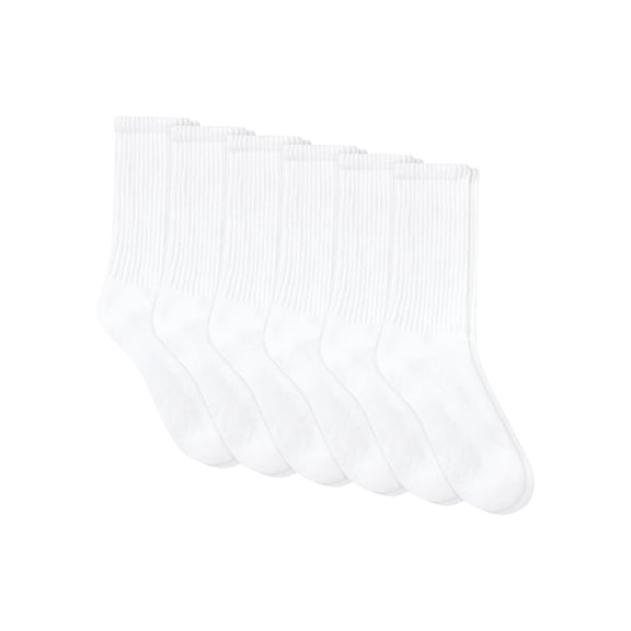 Hanes Unisex Plain White Socks Pack, 6 Pairs, Crew S