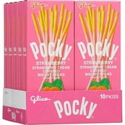 Glico Pocky Strawberry Cream Covered Biscuit Sticks, 1.41 oz, 10 ct