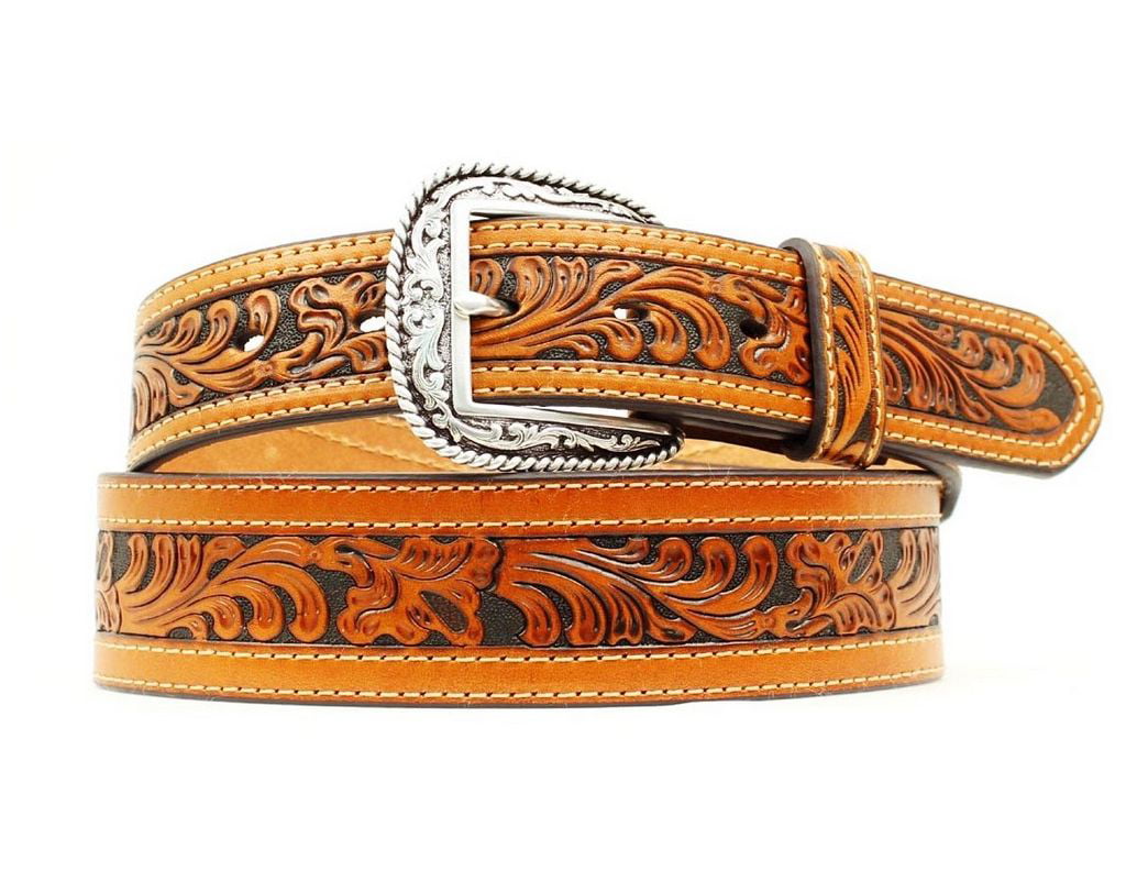 Ariat Western Belt Mens Floral Tooled Leather Logo Brown A1015008 ...