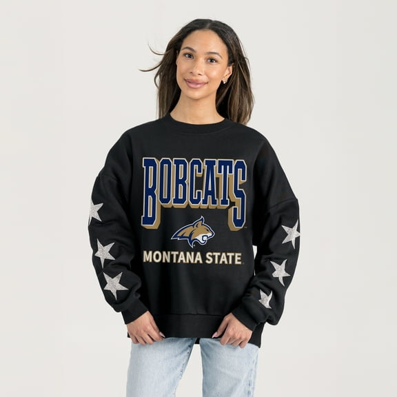 Women's Gameday Couture  Black Montana State Bobcats Pure Victory Relaxed Rhinestone Pullover Sweatshirt