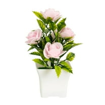 dajkiuy Mini Potted Flowers, Pink Rose Artificial Flowers in Pot Fake Greenery Potted Plants Desk Shelf Decor for Home Office Living Room Bathroom
