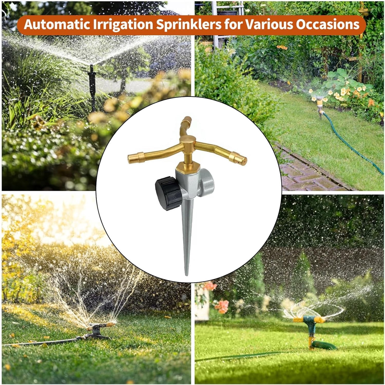 3 Arm Sprinkler Stake 360 Degree Automatic Rotary Sprayer with Spike Water Sprinkler 3 Arm Sprinkler Ground Stake Large Yard Area Watering for Efficient Garden Irrigation and Lawns Watering,2 Pack