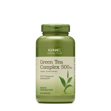 GNC Herbal Plus Green Tea Complex 500mg Supplement, Vegetarian, Supports Metabolism, 200 Capsules, 200 Servings