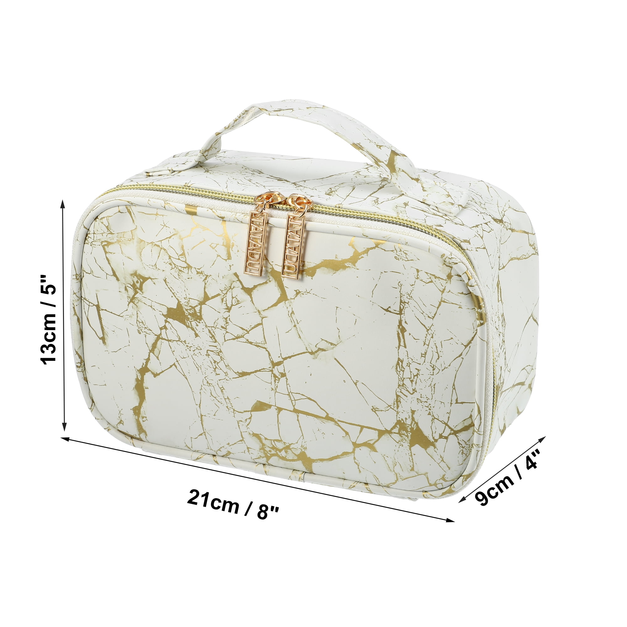 Unique Bargains Floral Makeup Bag Zipper Flower Cosmetic Pouch White, Gold Tone