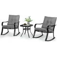 thumbnail image 4 of SUNCROWN 3-Piece Outdoor Patio Bistro Set Black Metal Rocking Chairs and Table with Gray Cushions, 4 of 9