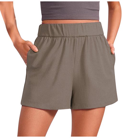 Nuoqisi Comfy Ribbed Sweat Shorts for Women - High Waisted for Casual Lounge Athletic Jersey with Pockets