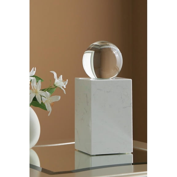 Signature Design by Ashley Sellner 12 Inch Contemporary Crystal and White Marble Tabletop Sculpture