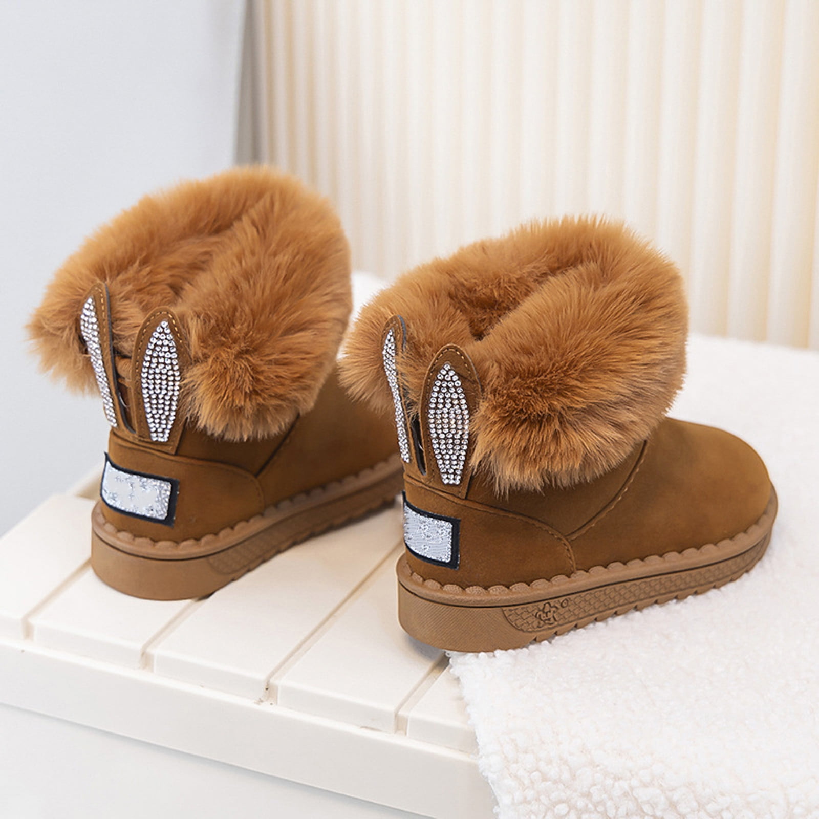 Dakaela Winter Snow Boots Boys Girls Soft Warm Shoes Toddler Plush Slip on Booties Kids Outdoor Boot