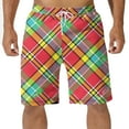 thumbnail image 2 of HVOBTTY Summer Men's Shorts Plaid Rest Bottoms Elastic Drawstring Waist Pockets Soft Nightwear, 2 of 4