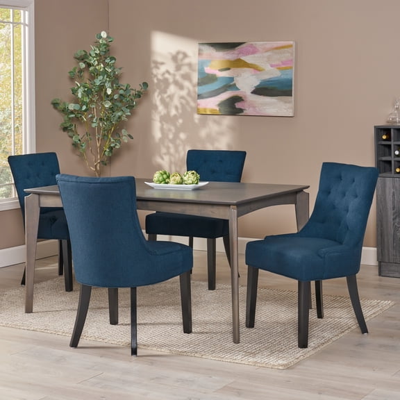 Noble House Tyler Indoor Contemporary Fabric Dining Chairs, Set of 4, Navy Blue