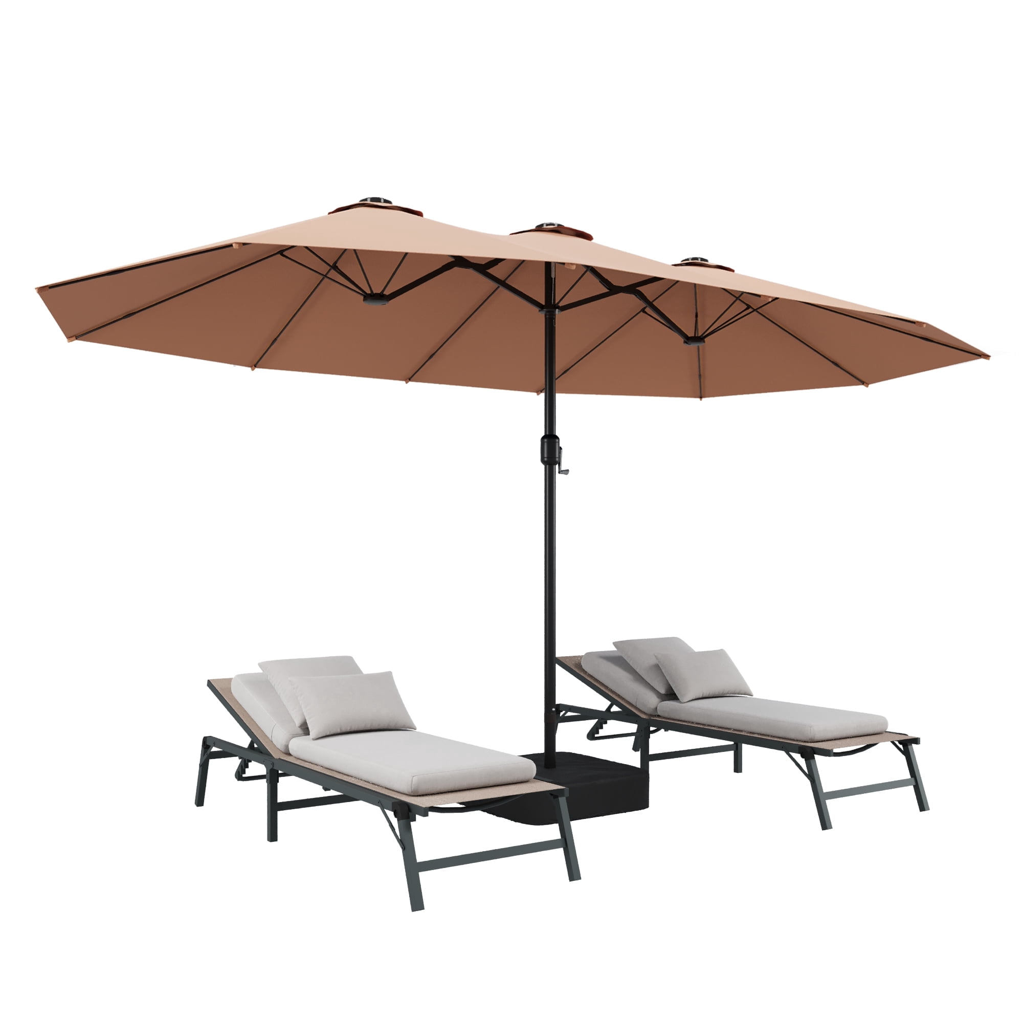 LAUSAINT HOME 13ft Double Sided Patio Umbrellas with Base & Crank Handle for Garden, Poolside, Beige