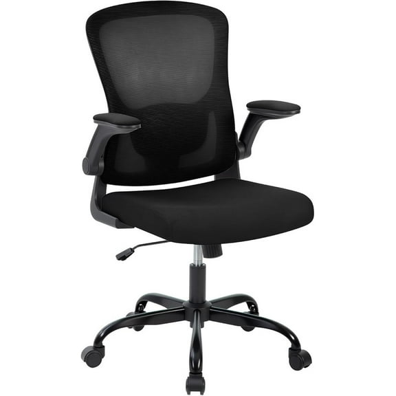 Office Desk Chair with High Back Mesh - Ergonomic Computer Chair for Home, Gaming & Work, Adjustable Height, Flip-Up Armrests & Lumbar Support, Comfy Swivel Seat(Black Net)