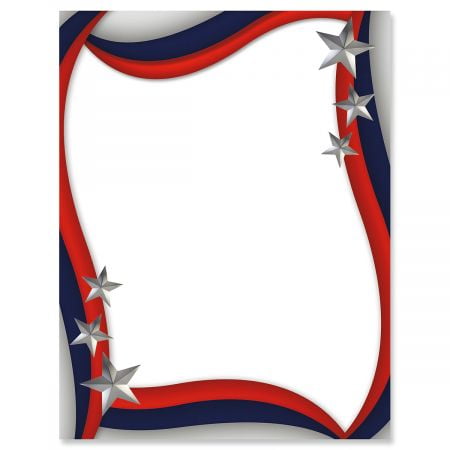 Flag Letterhead Paper Spangled Stars Patriotic Letter Papers - Set of 25, American Flag stationery papers, 8 1/2