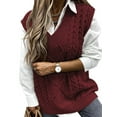 thumbnail image 3 of Oversized Sweater Vest for Women V Neck Sleeveless Solid Color Loose Pullover Sweater Dark Red S, 3 of 9