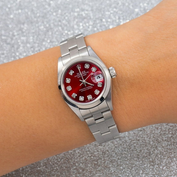 Pre-Owned Rolex Datejust 26MM 6916 Red Diamond Dial Smooth Bezel Stainless Steel Oyster Bracelet