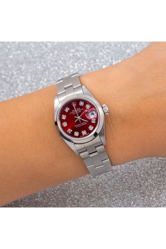 Pre-Owned Rolex Oyster Perpetual Lady Datejust 69160 26MM Red Diamond Dial With Stainless Steel Oyster Bracelet