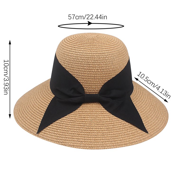 Fesfesfes Straw Panama Hat for Women Beach Hats with Big Bowknot Summer Sun  Wide Brim Floppy Beach Cap Sun Hat