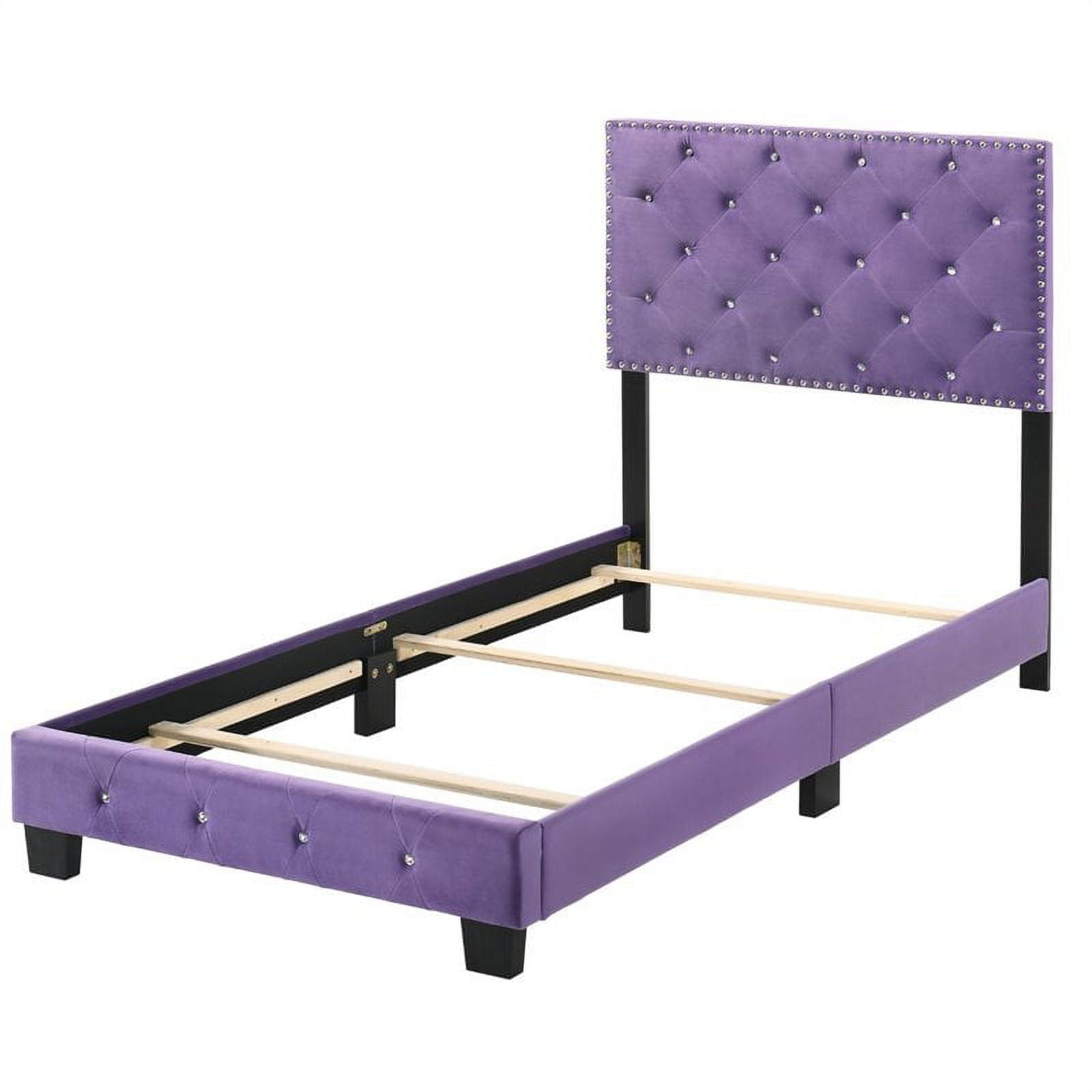 Maklaine Contemporary Velvet Upholstered Queen Bed in Purple