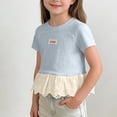 thumbnail image 5 of Short Sleeve Blouse for Girls Toddler Ribbed Knit Top with Lace Eyelet Peplum Hem Back to School Elegant Summer Casual Outfits, 5 of 6