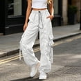 thumbnail image 2 of Venzia Women Drawstring Cargo Jogger Pants Loose Wide Leg Streetwear Trousers, 2 of 6