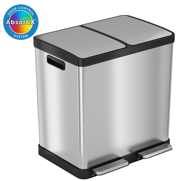 iTouchless SoftStep Stainless Steel Step Recycler Trash Can, 60 Liter / 16 Gallon (2, 8-gallon removable Inner Buckets)