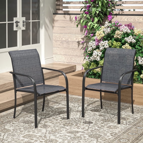 Vicllax Outdoor Dining Chair Patio Chairs Stackable Metal Modern for Deck Garden, Set of 2, Gray