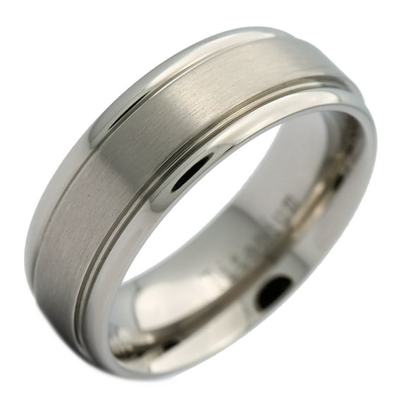 8mm Titanium Brushed Center Grooved Edge Wedding Band Ring