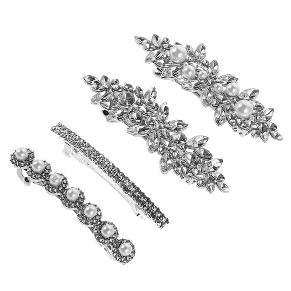 Raindrops Set of 4 Rhinestone Hair Barrettes with Sparkling Simulated Bridal Hair Clips