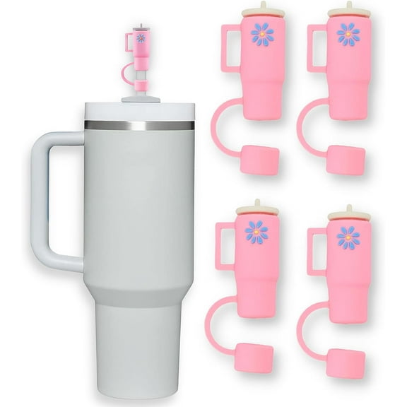 4Pcs 10mm Straw Covers Compatible with Stanley 30&40 Oz Tumbler, Tumbler Shape Straw Tips Cover Food-Grade Silicone Straw Protectors Cap, Reusable Drinking Straw Covers for 10mm Straws