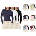 thumbnail image 1 of 3 Pcs Chemises à Manches Longues pour Femmes 2026 Printemps Décontracté Court Col Rond Ajusté T-Shirt sous-Vêtement, 1 of 2