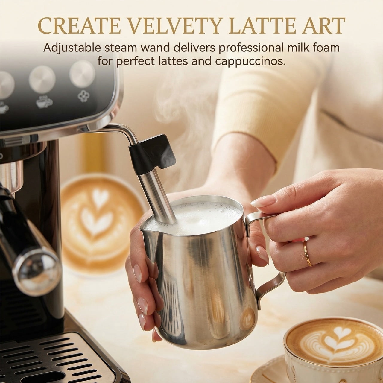 20 Bar Vertical Espresso Machine, Milk Frother, Built-in Cup Warmer, 43oz Detachable Water Tank. Compact Coffee Maker for Espresso, Americano, Latte, Digital Screen Control, Black.
