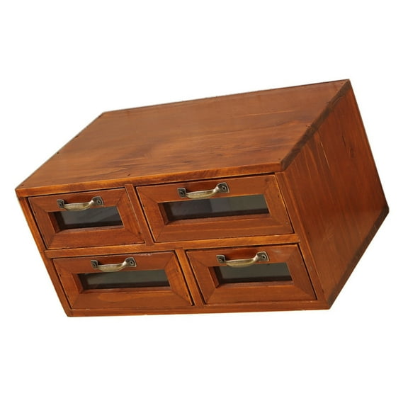 WINDLAND Vintage Style Wooden Desktop Organizers Box With Four Drawers Cabinet Storage Holder For Organizing Makeup And Jewelry