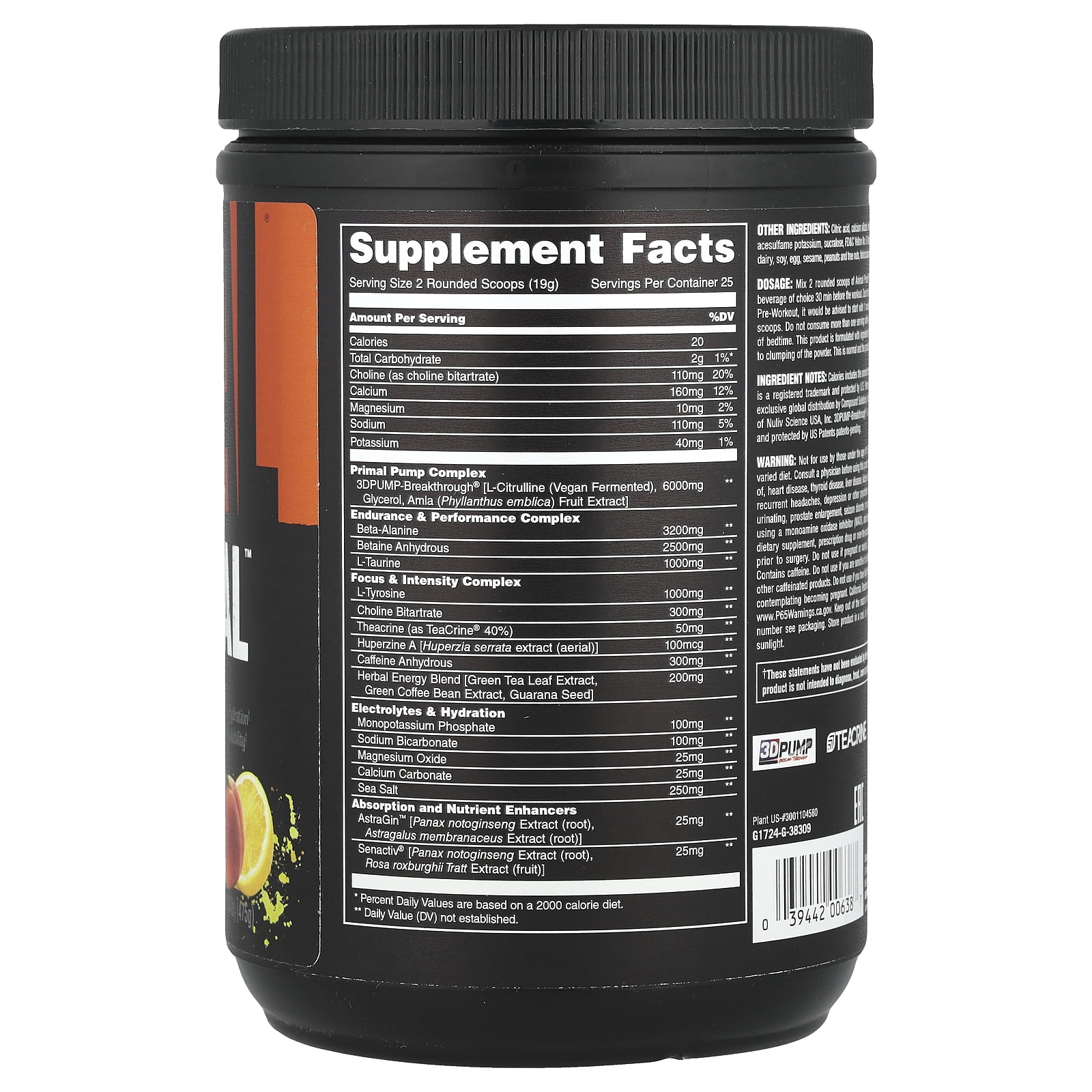 Universal Nutrition Animal Pre Workout Primal Loaded - Wick'd Peach - 25 Servings