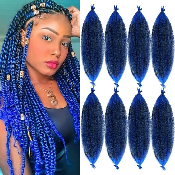 shiyou-Springy Afro Twist Hair Pre Fluffed Marley Twist Braiding Hair Spring Twist Hair Wrapping Hair (1B-Blue, 24 inch(Pack of 8))