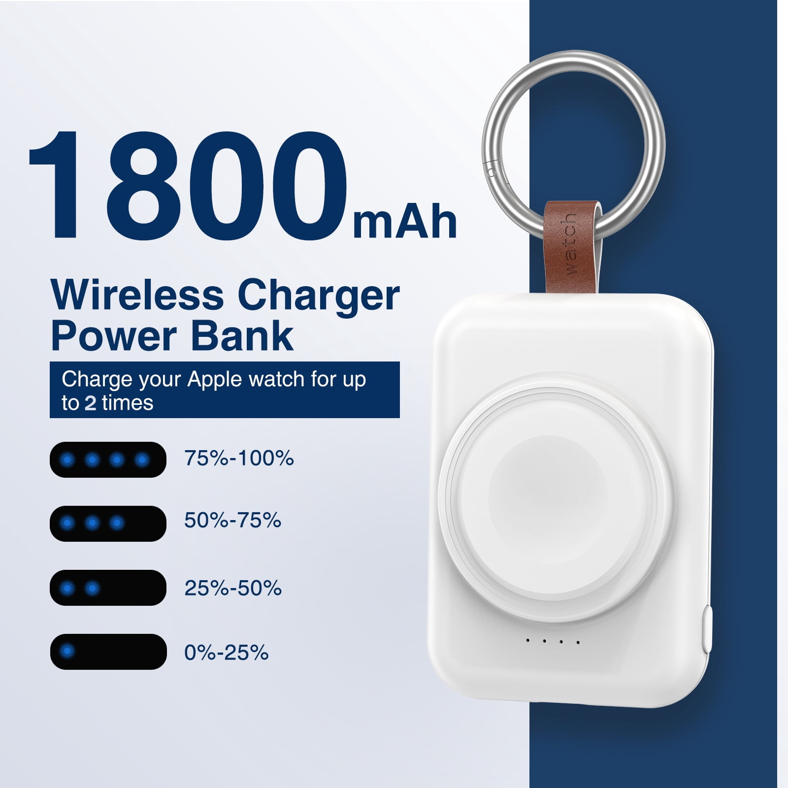 1800mAh Portable Wireless Charger for Apple Smartwatch  Compatible With Apple Smartwatch Series 9/8/7/SE/6/5/4/3/2/Ultra USB Type C Magnetic Charging Dock with Quick-Charging Watch Wireless charger