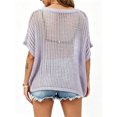 thumbnail image 3 of Womens Crochet Sweater Tops Batwing Short Sleeve Oversized Boat Neck Boho Knit Summer Beach Cover Ups, 3 of 5